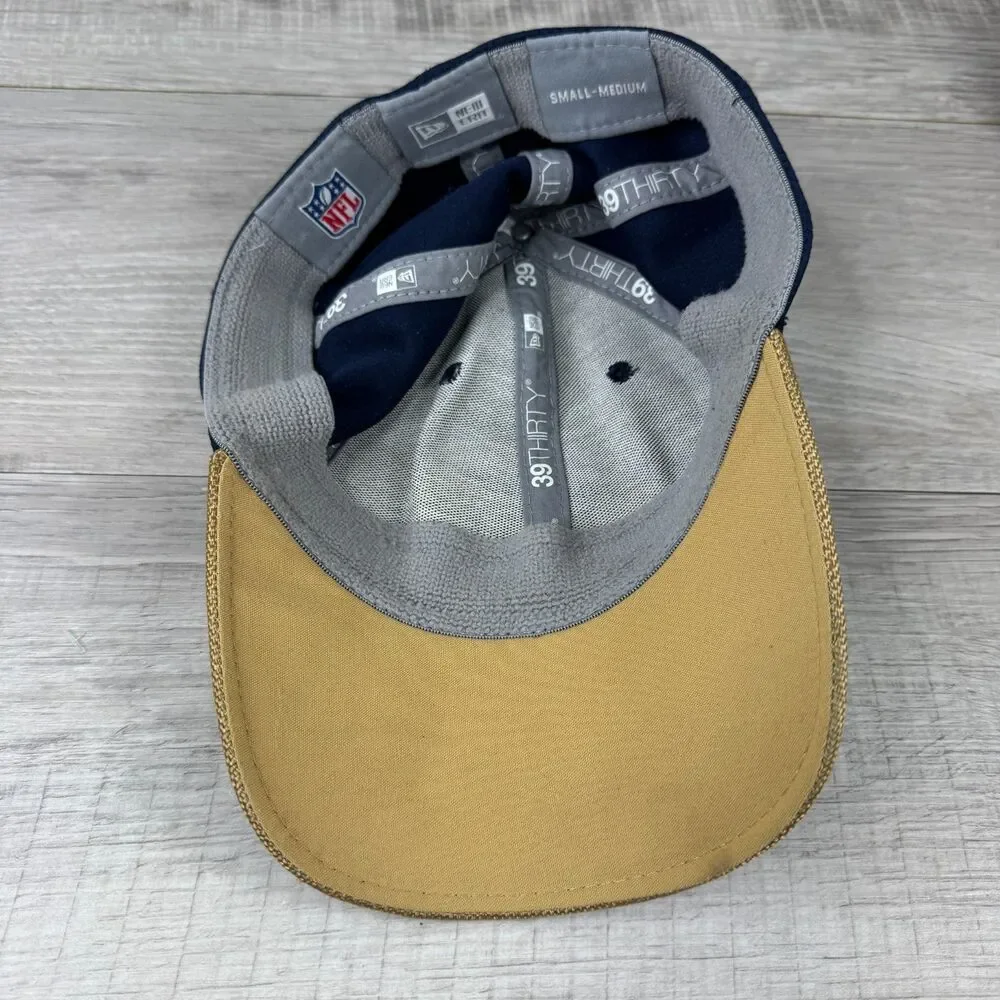 New Era 39Thirty Los Angeles Rams Cap Mens S-M Navy Blue Beige Mesh Fitted Hat